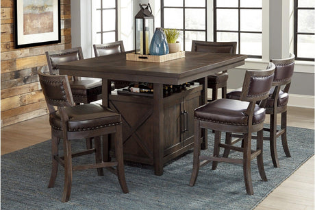 Oxton Epresso Modern Contemporary Solid Wood Faux Leather Storage Counter Height Dining Room Set - Ella Furniture
