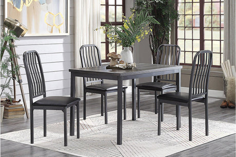 Tripp Black-Hued Industrial Faux Wood Metal Faux Leather Upholstered Dining Room Set - Ella Furniture