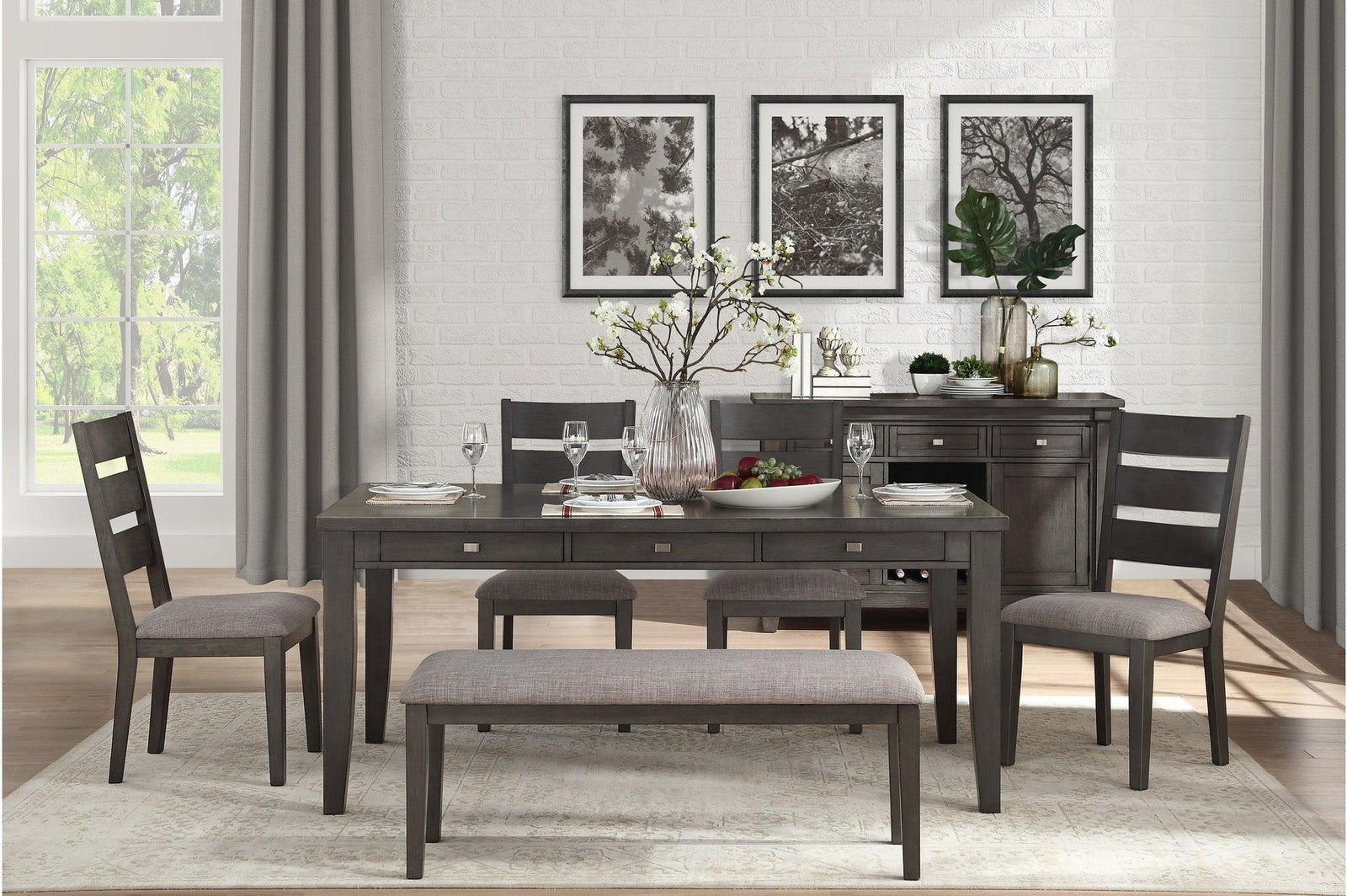 Baresford Gray Finish Contemporary Solid Wood Fabric Upholstery Seat Storage Dining Room Set - Ella Furniture