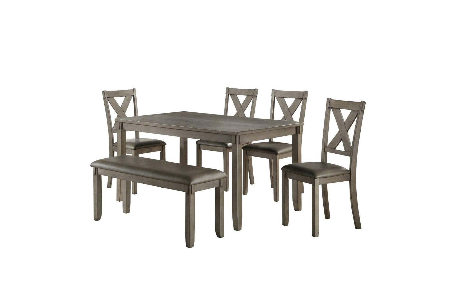 Holders Gray Finish Modern Transitional Casual Solid Wood Faux Leather Upholstery Dining Room Set - Ella Furniture