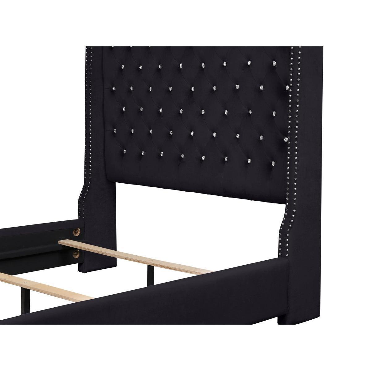 Jacklyn Black Modern Contemporary Solid Wood Faux Leather Upholstered Tufted King Panel Bed - Ella Furniture