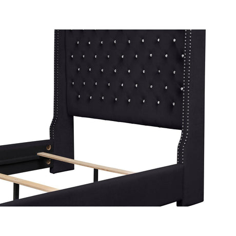 Jacklyn Black Modern Contemporary Solid Wood Faux Leather Upholstered Tufted King Panel Bed - Ella Furniture