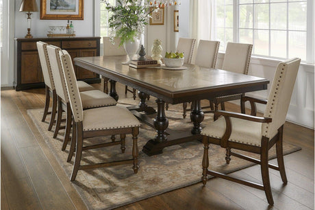 Stonington Beige Traditional Solid Wood Fabric Upholstered Seat Rectangular Dining Room Set - Ella Furniture