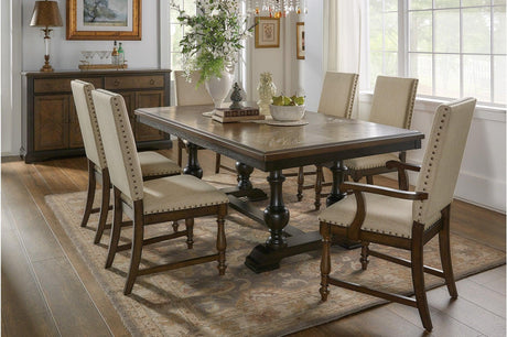 Stonington Beige Traditional Solid Wood Fabric Upholstered Seat Rectangular Dining Room Set - Ella Furniture