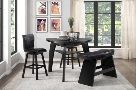 Hillshaw Dark-Cherry Solid Wood Faux Leather Upholstered Seat Triangular Dining Room Set - Ella Furniture