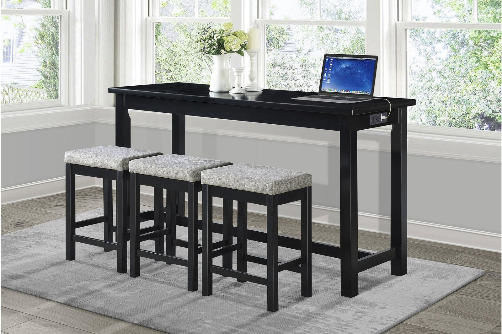 Connected Black Modern Casual Wood And Metal Fabric Upholstery Counter Height Dining Room Set - Ella Furniture