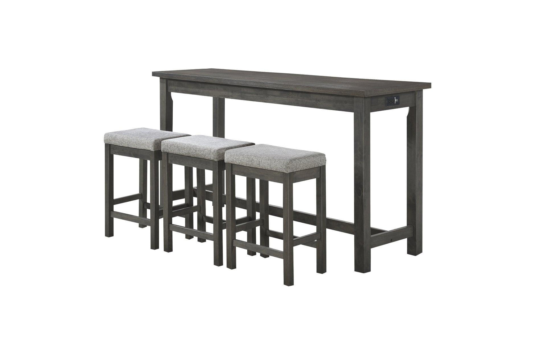 Connected Gray Wood And Metal Fabric Upholstery Seat Rectangular Counter Height Dining Room Set - Ella Furniture