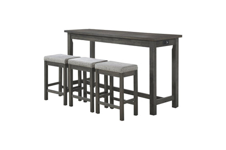 Connected Gray Wood And Metal Fabric Upholstery Seat Rectangular Counter Height Dining Room Set - Ella Furniture