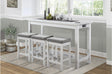 Connected White Wood And Metal Fabric Upholstery Seat Rectangular Counter Height Dining Room Set - Ella Furniture