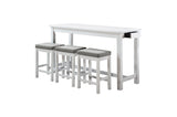Connected White Wood And Metal Fabric Upholstery Seat Rectangular Counter Height Dining Room Set - Ella Furniture