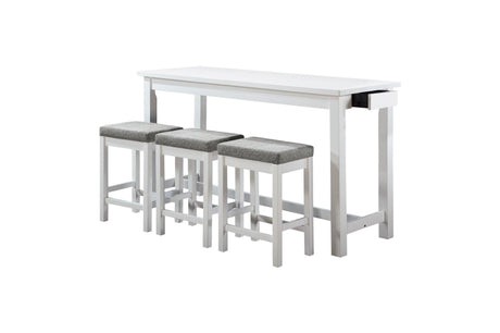 Connected White Wood And Metal Fabric Upholstery Seat Rectangular Counter Height Dining Room Set - Ella Furniture