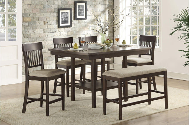 Balin Brown Neutral Accent Fabric Seat Upholstered Rectangular Counter Height Dining Room Set - Ella Furniture