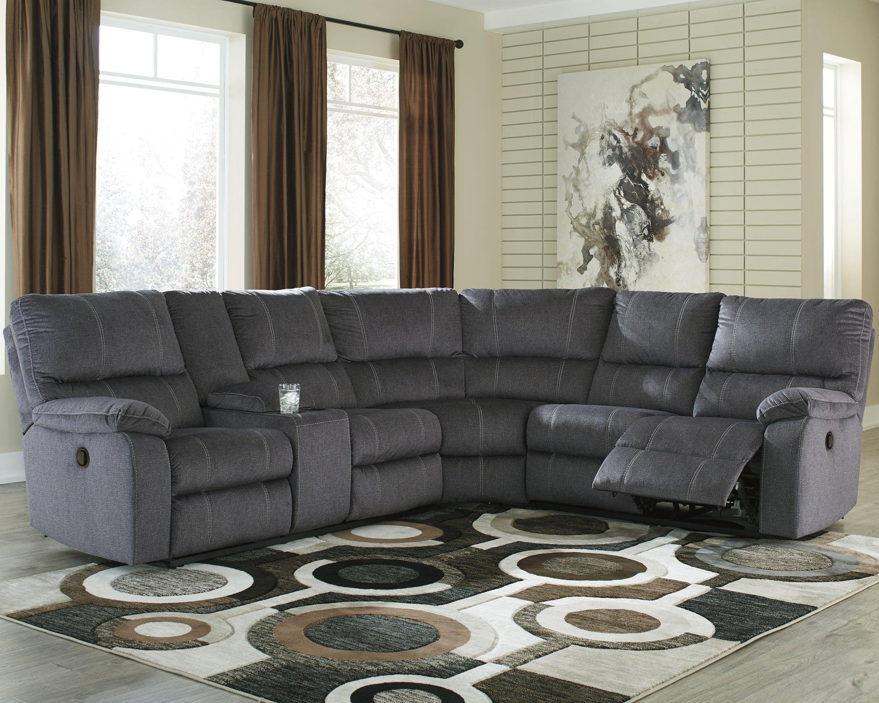 Urbino Charcoal Chenille 3-Piece Reclining Sectional - Ella Furniture