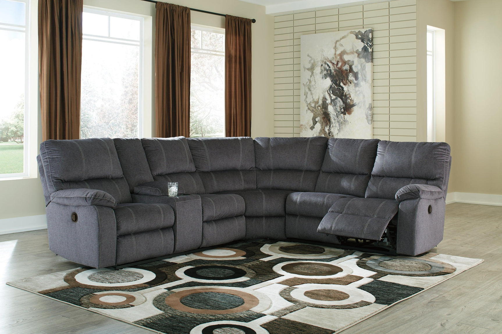 Urbino Charcoal Chenille 3-Piece Reclining Sectional - Ella Furniture