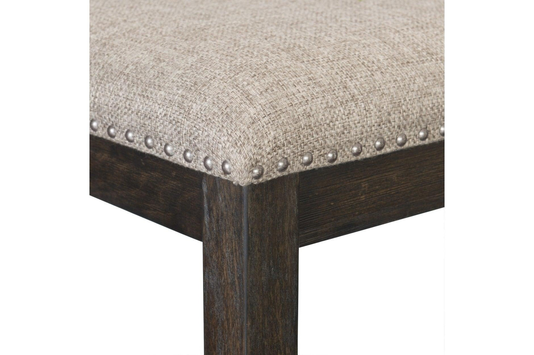 Southlake Rustic Brown Oak Wire Brushed Solid Acacia Veneer Fabric Upholstery Dining Room Set - Ella Furniture