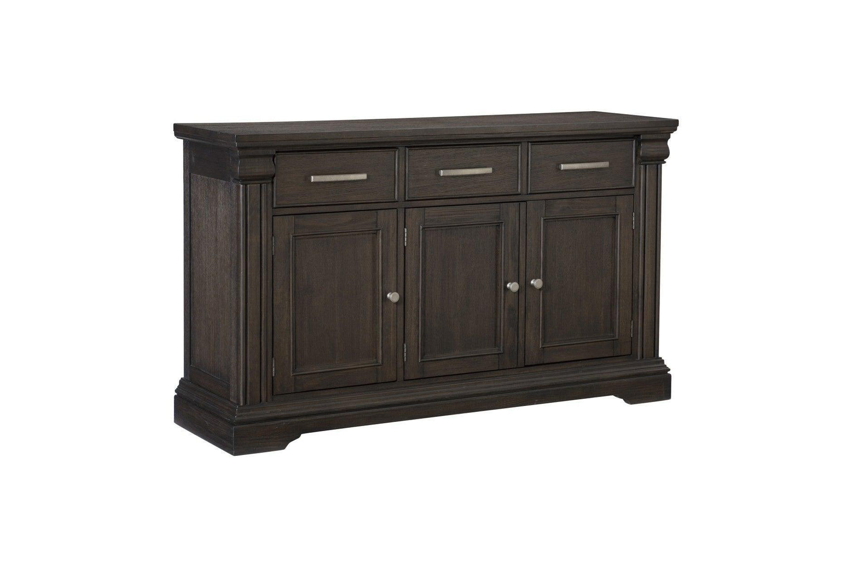 Southlake Rustic Brown Oak Wire Brushed Solid Acacia Veneer Fabric Upholstery Dining Room Set - Ella Furniture