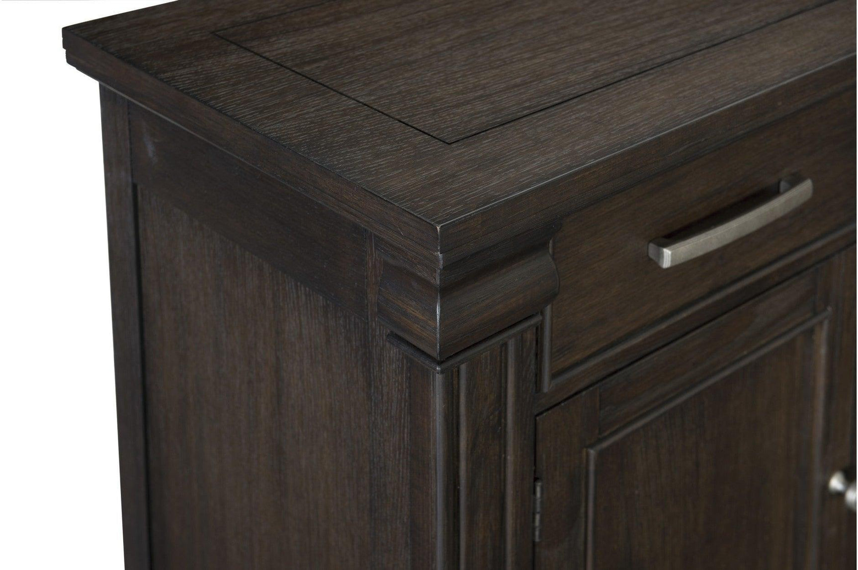 Southlake Rustic Brown Oak Wire Brushed Solid Acacia Veneer Fabric Upholstery Dining Room Set - Ella Furniture