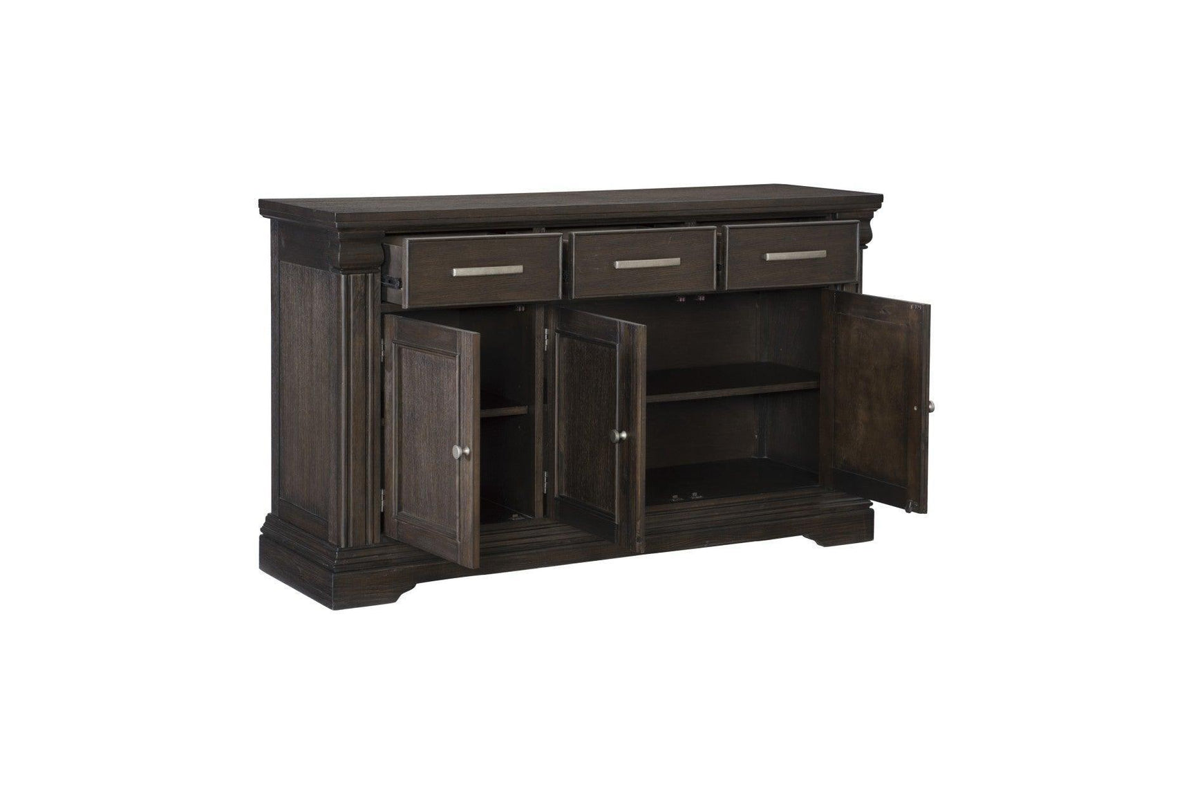 Southlake Rustic Brown Oak Wire Brushed Solid Acacia Veneer Fabric Upholstery Dining Room Set - Ella Furniture