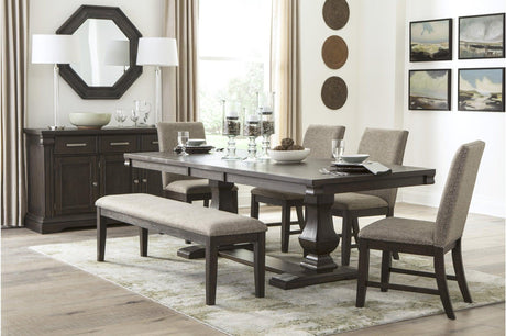 Southlake Rustic Brown Oak Wire Brushed Solid Acacia Veneer Fabric Upholstery Dining Room Set - Ella Furniture