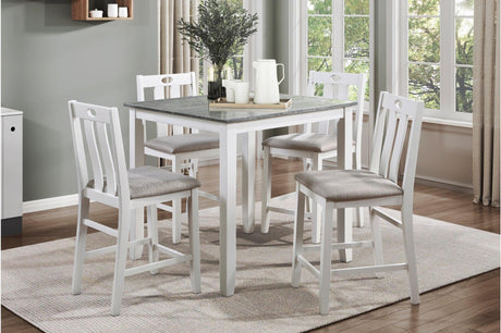 Lowell White Gray Casual Veneer Fabric Upholstery Seat Square Counter Height Dining Room Set - Ella Furniture