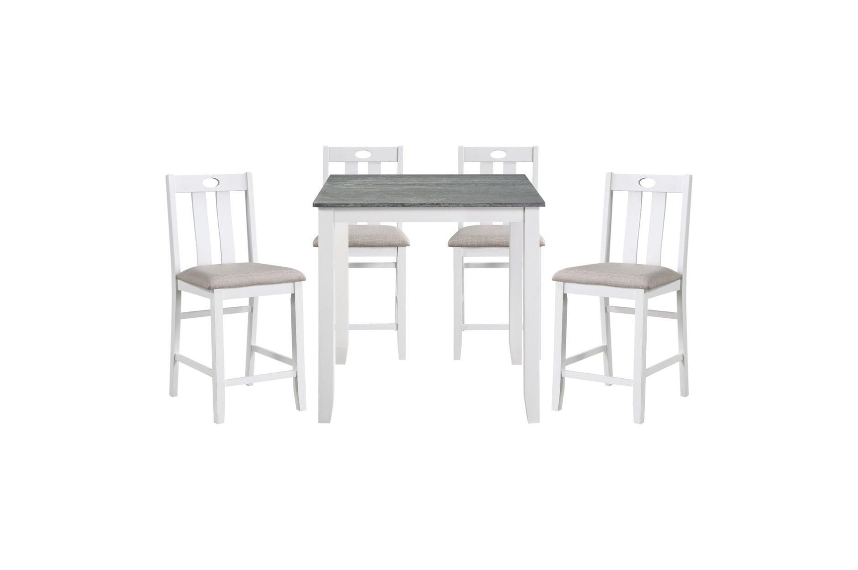 Lowell White Gray Casual Veneer Fabric Upholstery Seat Square Counter Height Dining Room Set - Ella Furniture