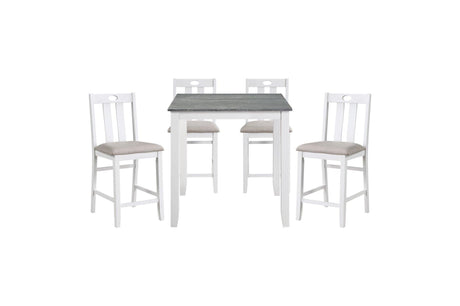 Lowell White Gray Casual Veneer Fabric Upholstery Seat Square Counter Height Dining Room Set - Ella Furniture