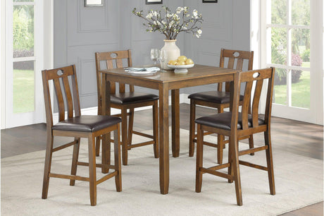 Weston Brown Rustic Modern Acacia Veneer Faux Leather Seat Square Counter Height Dining Room Set - Ella Furniture