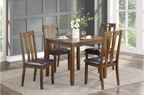 Weston Brown Rustic Modern Transitional Acacia Veneer Faux Leather Seat Square Dining Room Set - Ella Furniture