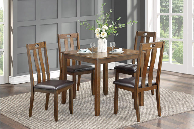 Weston Brown Rustic Modern Transitional Acacia Veneer Faux Leather Seat Square Dining Room Set - Ella Furniture