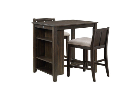 Daye Dark Brown Solid Wood Fabric Upholstery Rectangular Storage Counter Height Dining Room Set - Ella Furniture