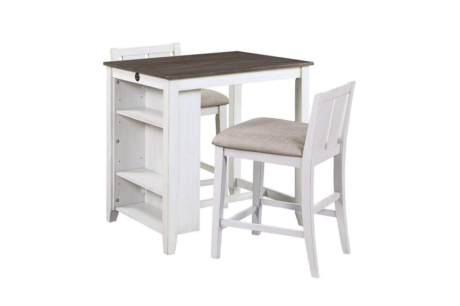 Daye White Solid Wood Fabric Upholstery Seat Rectangular Storage Counter Height Dining Room Set - Ella Furniture