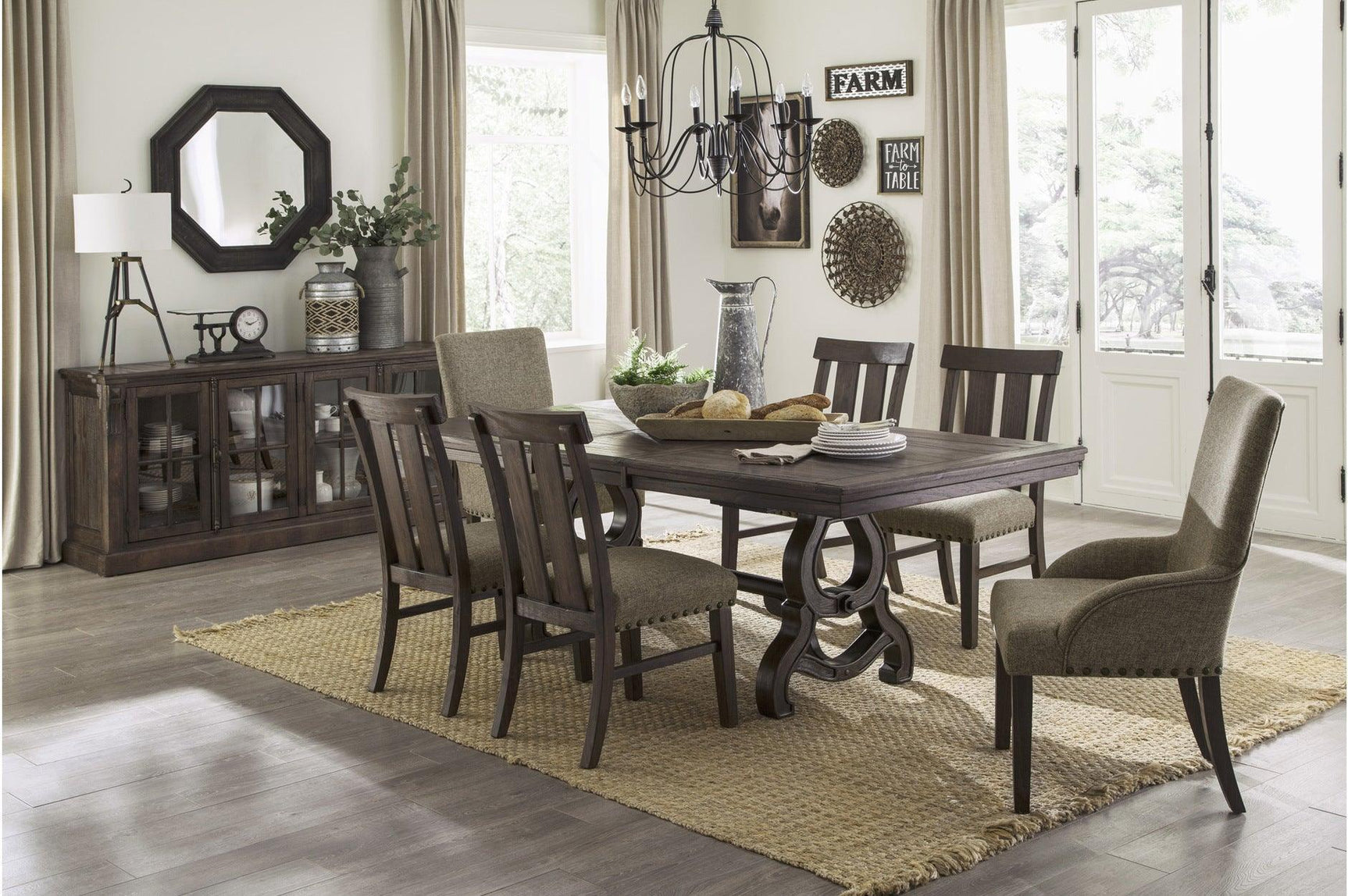 Gloversville Neutral Solid Wood Fabric Upholstered Seat Rectangular Dining Room Set - Ella Furniture
