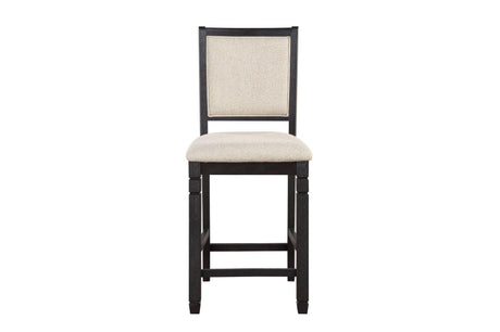 Asher Beige Dark Wood Plush Cushions Fabric Upholstered Seat Round Counter Height Dining Room Set - Ella Furniture