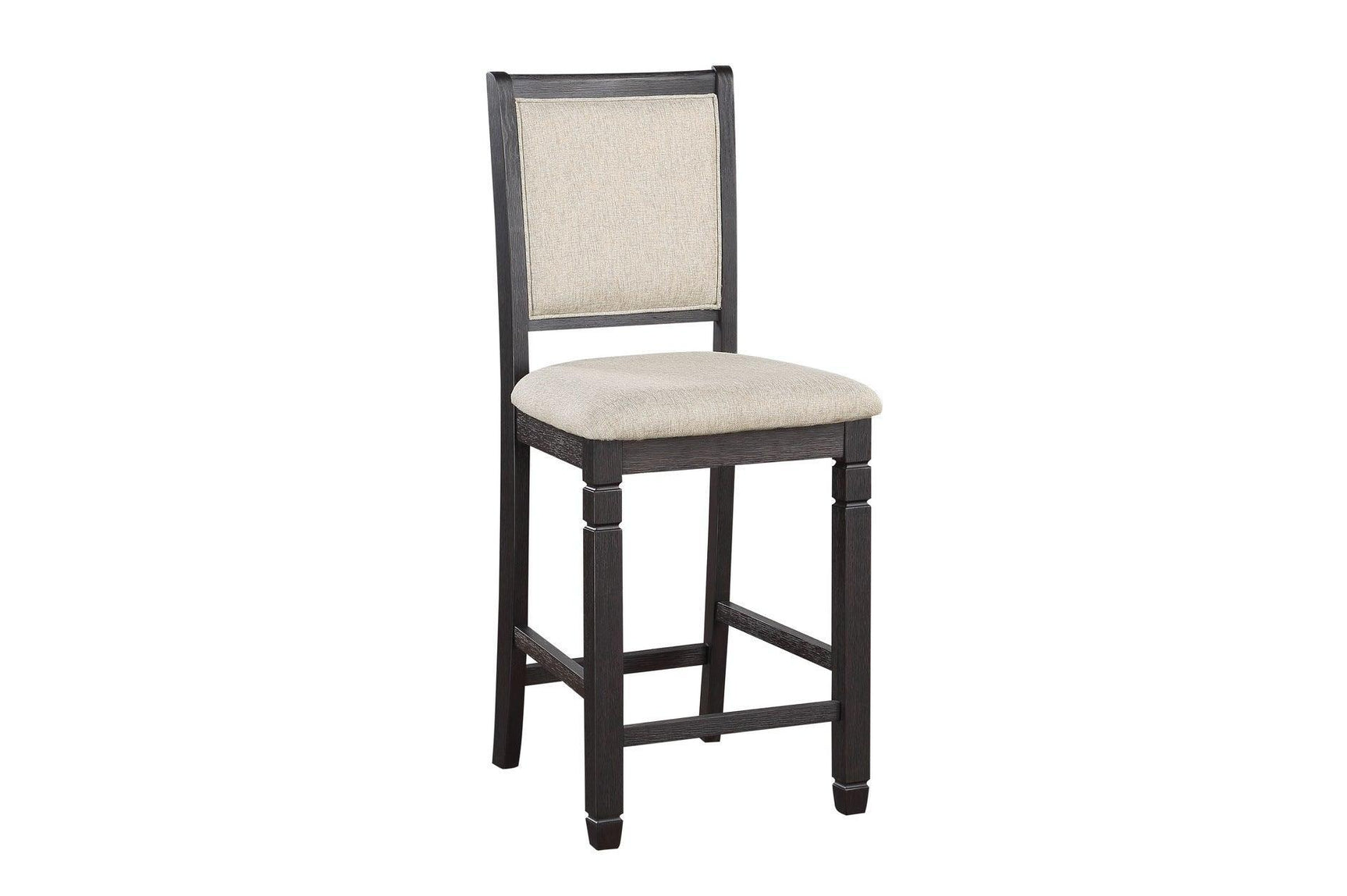 Asher Beige Dark Wood Plush Cushions Fabric Upholstered Seat Round Counter Height Dining Room Set - Ella Furniture