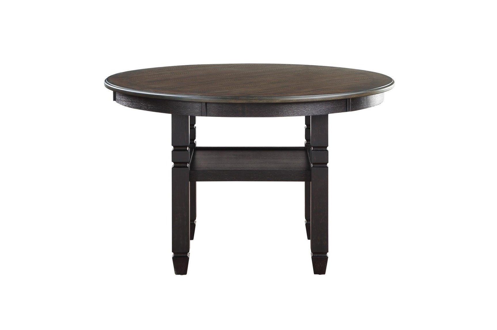 Asher Beige Dark Wood, Acacia Veneer Plush Cushions Fabric Upholstered Seat Round Dining Room Set - Ella Furniture