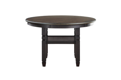 Asher Beige Dark Wood, Acacia Veneer Plush Cushions Fabric Upholstered Seat Round Dining Room Set - Ella Furniture