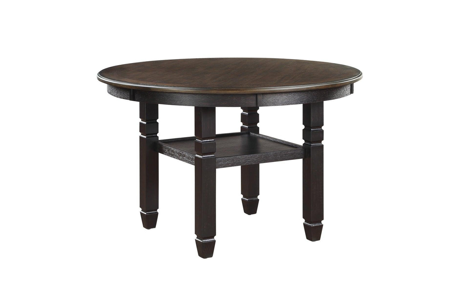 Asher Beige Dark Wood, Acacia Veneer Plush Cushions Fabric Upholstered Seat Round Dining Room Set - Ella Furniture