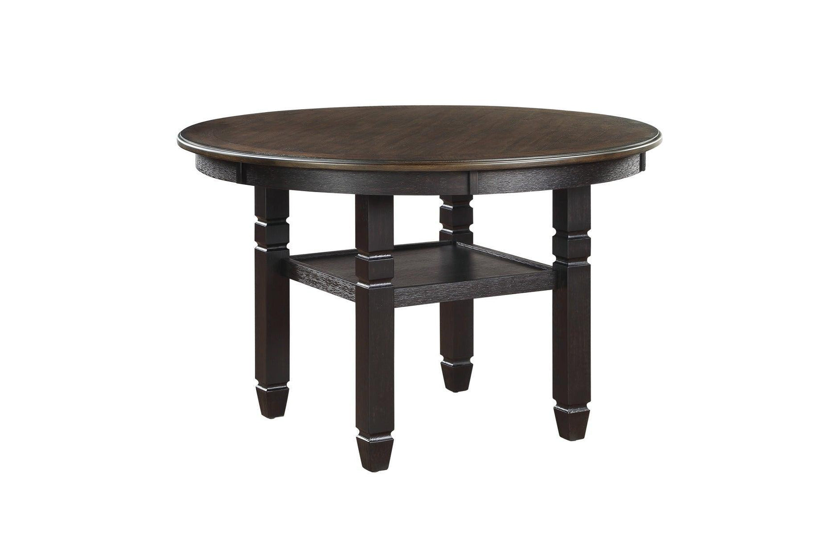 Asher Beige Dark Wood, Acacia Veneer Plush Cushions Fabric Upholstered Seat Round Dining Room Set - Ella Furniture