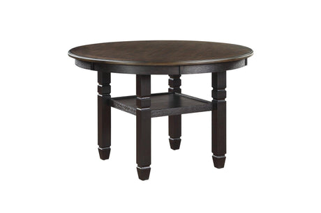 Asher Beige Dark Wood, Acacia Veneer Plush Cushions Fabric Upholstered Seat Round Dining Room Set - Ella Furniture