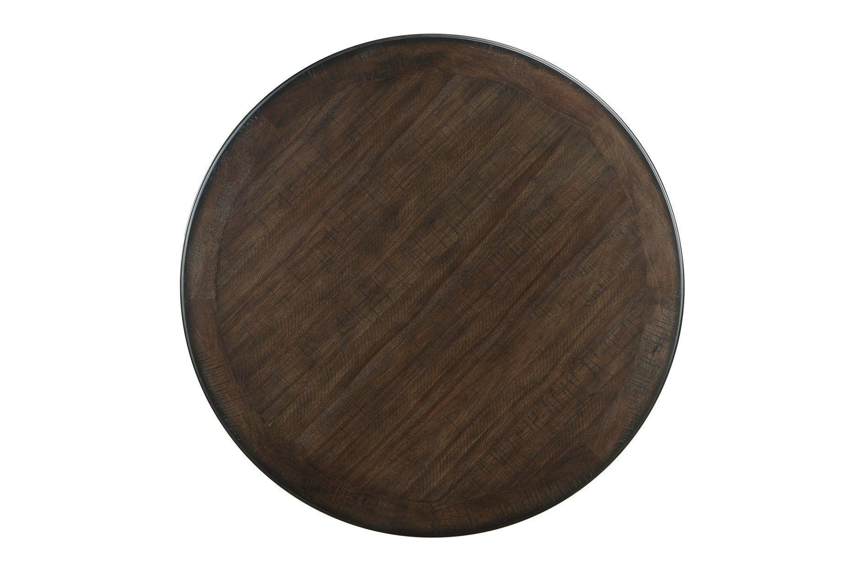 Asher Beige Dark Wood, Acacia Veneer Plush Cushions Fabric Upholstered Seat Round Dining Room Set - Ella Furniture