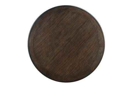 Asher Beige Dark Wood, Acacia Veneer Plush Cushions Fabric Upholstered Seat Round Dining Room Set - Ella Furniture