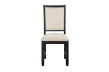 Asher Beige Dark Wood, Acacia Veneer Plush Cushions Fabric Upholstered Seat Round Dining Room Set - Ella Furniture