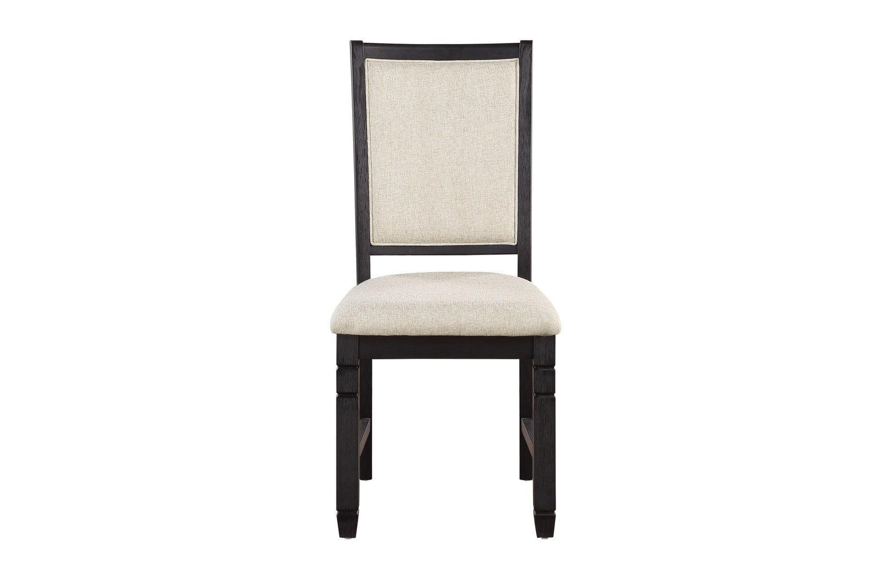 Asher Beige Dark Wood, Acacia Veneer Plush Cushions Fabric Upholstered Seat Round Dining Room Set - Ella Furniture
