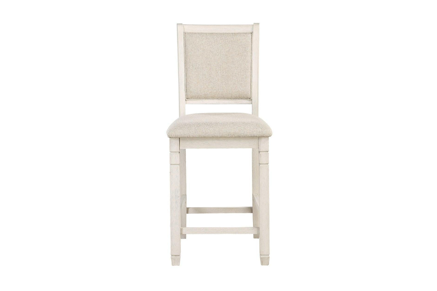Asher Antique White, Light Brown Wood Fabric Upholstered Round Counter Height Dining Room Set - Ella Furniture