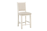 Asher Antique White, Light Brown Wood Fabric Upholstered Round Counter Height Dining Room Set - Ella Furniture