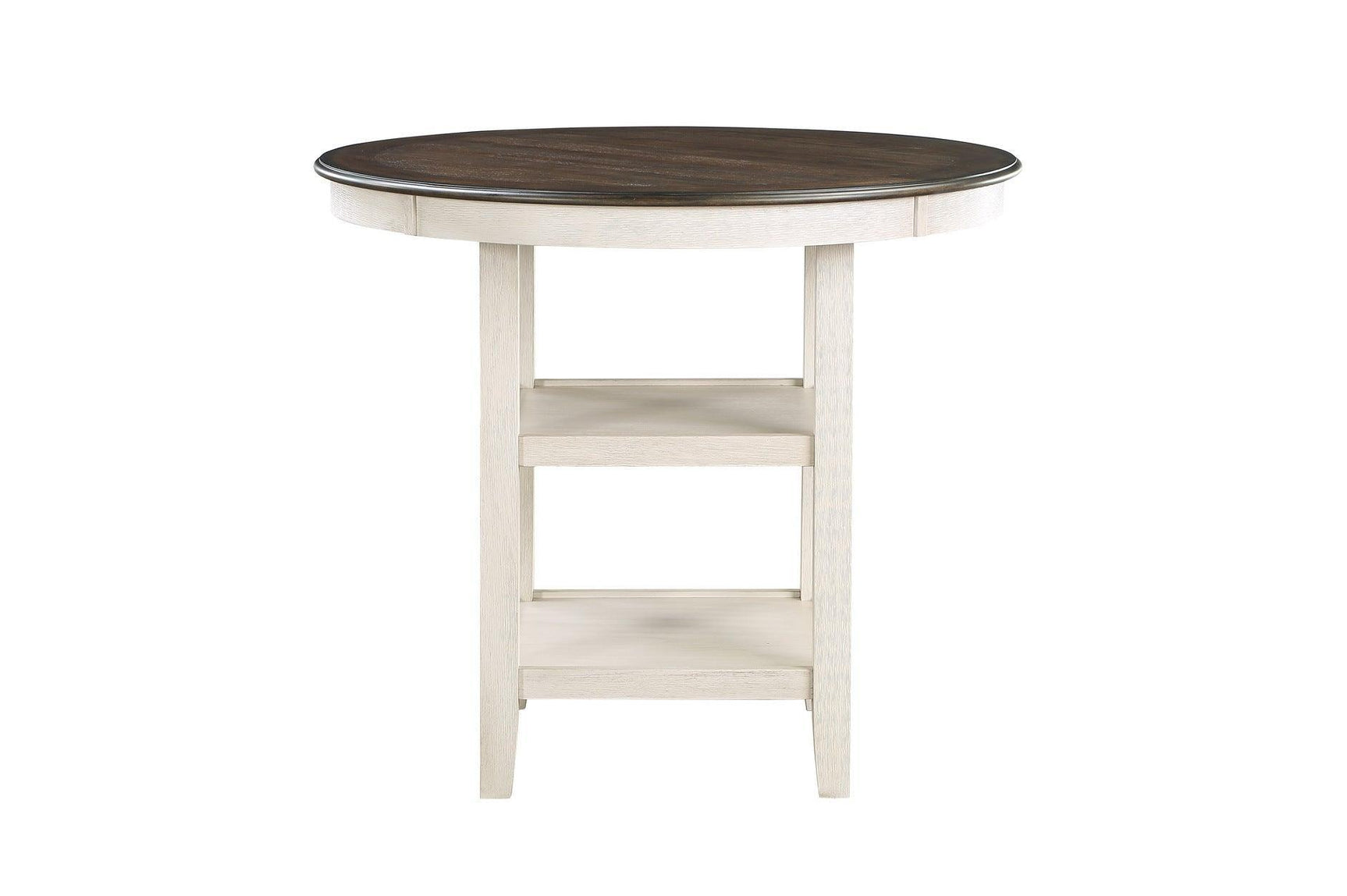 Asher Antique White, Light Brown Wood Fabric Upholstered Round Counter Height Dining Room Set - Ella Furniture