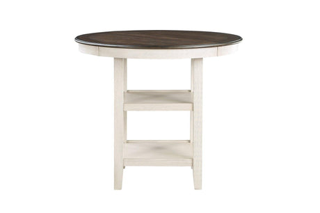 Asher Antique White, Light Brown Wood Fabric Upholstered Round Counter Height Dining Room Set - Ella Furniture