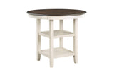 Asher Antique White, Light Brown Wood Fabric Upholstered Round Counter Height Dining Room Set - Ella Furniture