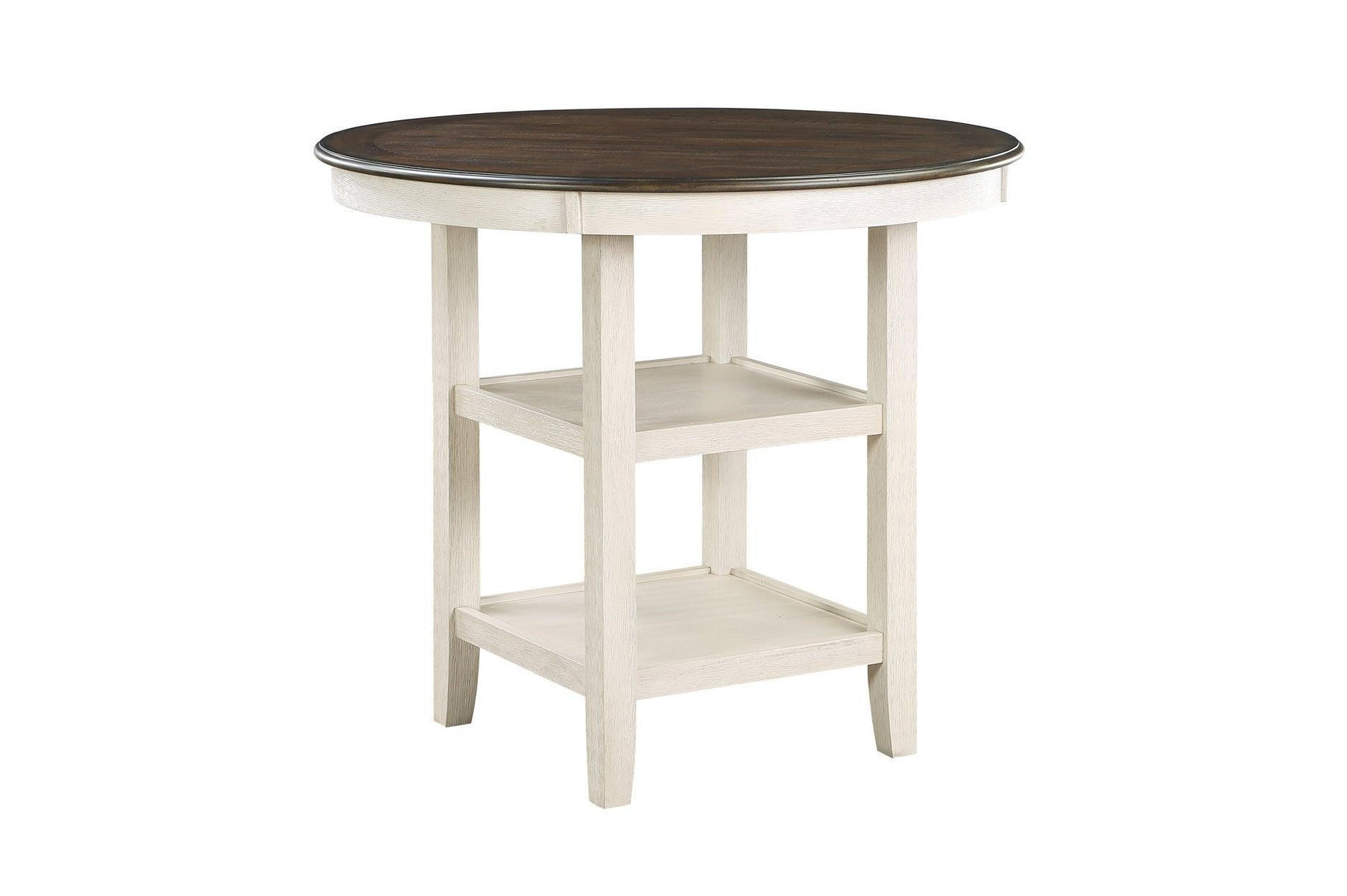 Asher Antique White, Light Brown Wood Fabric Upholstered Round Counter Height Dining Room Set - Ella Furniture