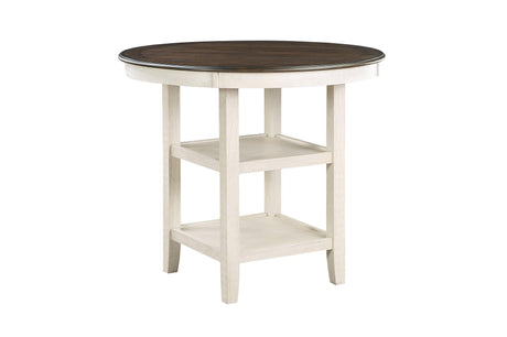 Asher Antique White, Light Brown Wood Fabric Upholstered Round Counter Height Dining Room Set - Ella Furniture